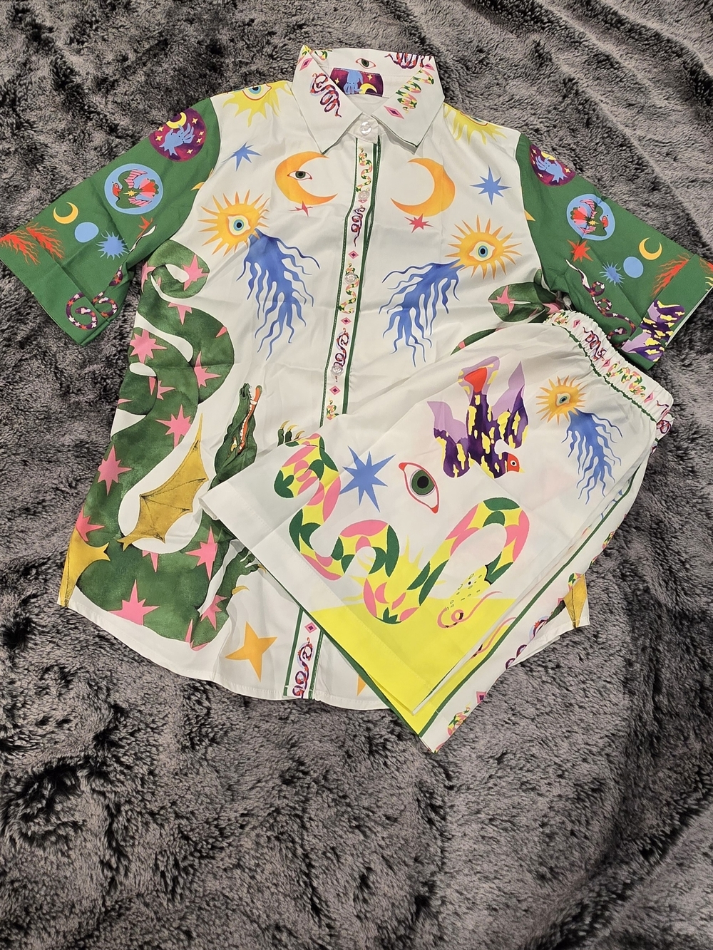 Colorful Celestial & Serpent Print Two-Piece Set